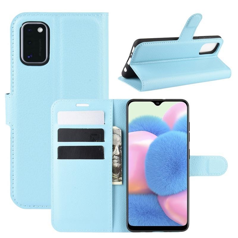 Litchi PU bőr pénztárca tok Samsung Galaxy A41-hez - kék