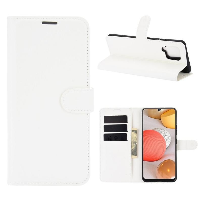 Litchi PU bőr pénztárca tok Samsung Galaxy A42 5G-hez - fehér