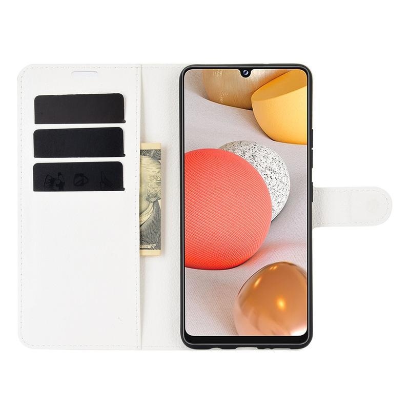 Litchi PU bőr pénztárca tok Samsung Galaxy A42 5G-hez - fehér
