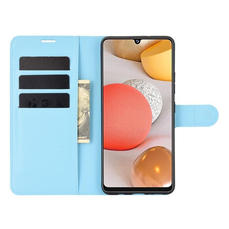 Litchi PU bőr pénztárca tok Samsung Galaxy A42 5G-hez - kék