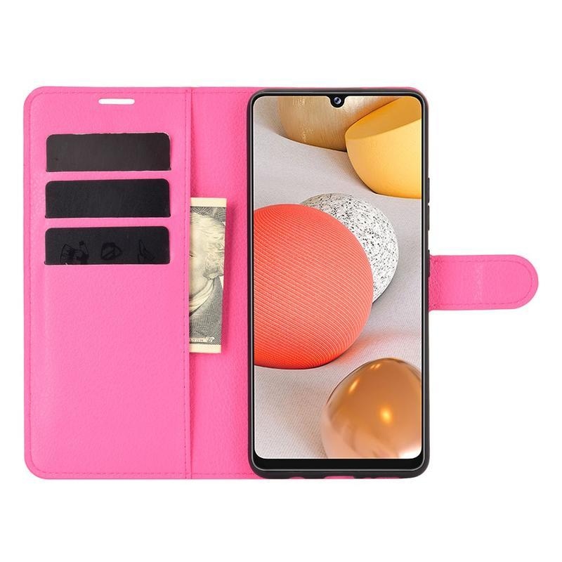 Litchi PU bőr pénztárca tok Samsung Galaxy A42 5G - rózsaszínű