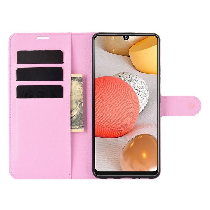 Litchi PU bőr pénztárca tok Samsung Galaxy A42 5G-hez - rózsaszín