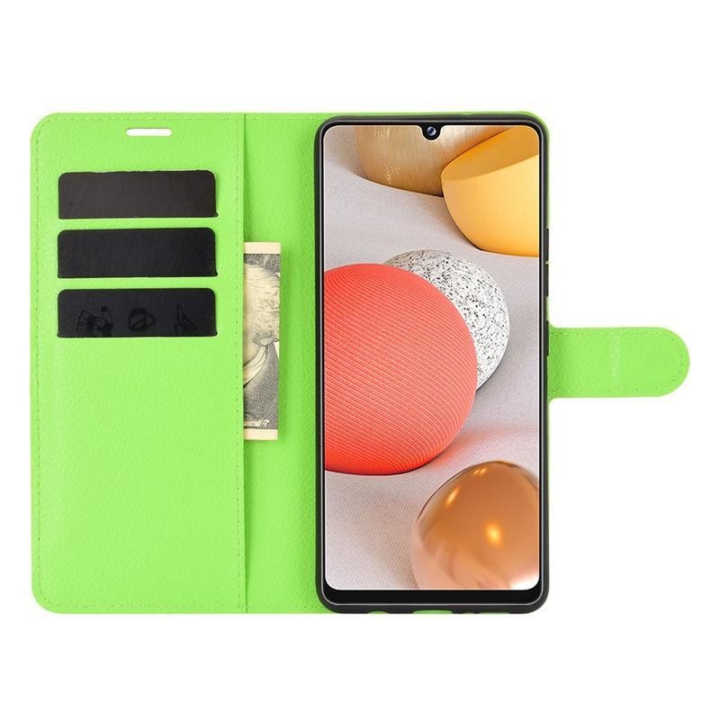 Litchi PU bőr pénztárca tok Samsung Galaxy A42 5G-hez - zöld
