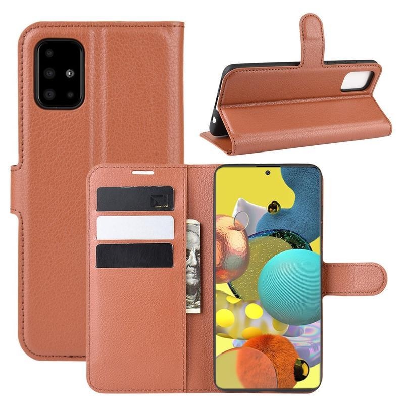 Litchi PU bőr pénztárca tok Samsung Galaxy A51 5G-hez - barna