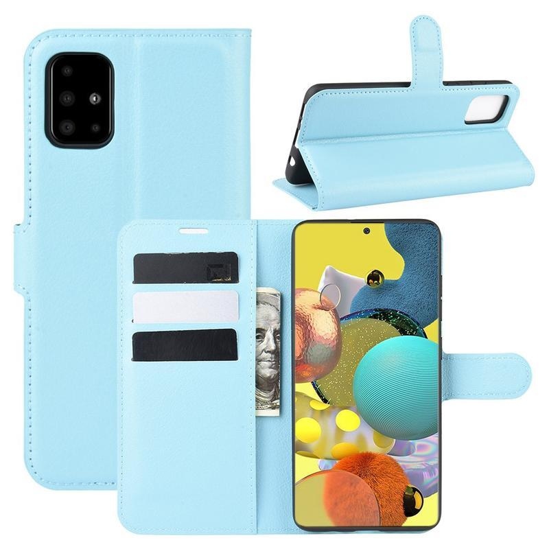 Litchi PU bőr pénztárca tok Samsung Galaxy A51 5G-hez - kék