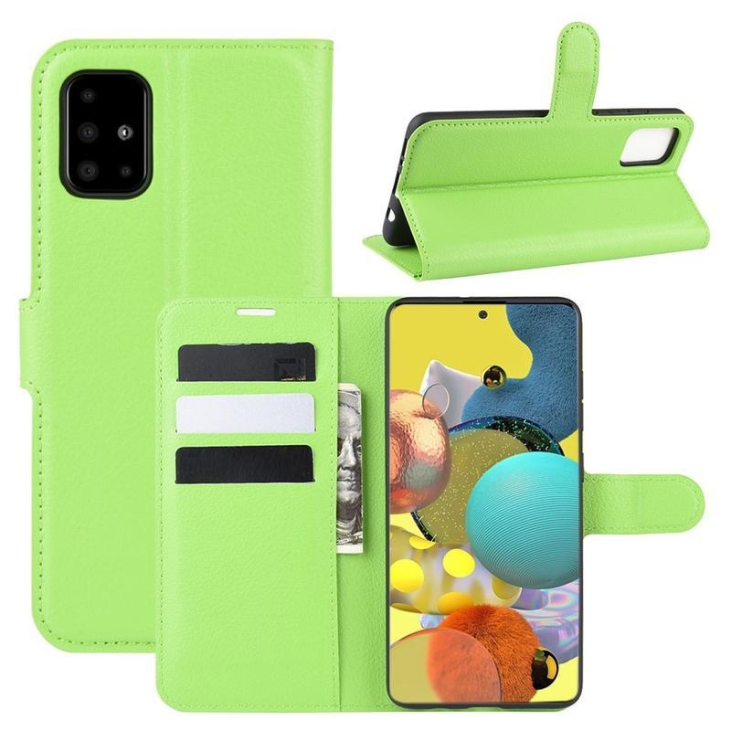 Litchi PU bőr pénztárca tok Samsung Galaxy A51 5G-hez - zöld