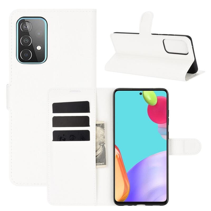Litchi PU bőr pénztárca tok Samsung Galaxy A52 5G/4G/A52s 5G - fehér