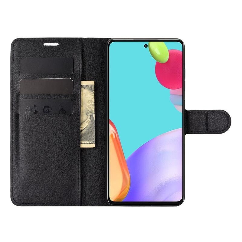 Litchi PU bőr pénztárca tok Samsung Galaxy A52 5G/4G/A52s 5G - fekete