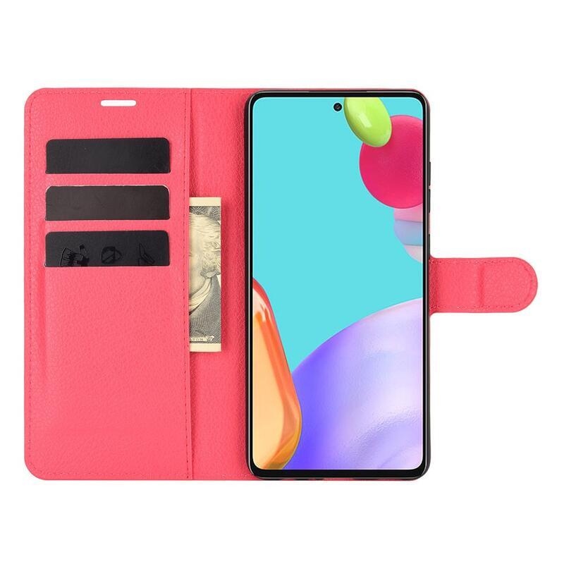 Litchi PU bőr pénztárca tok Samsung Galaxy A52 5G/4G/A52s 5G - piros
