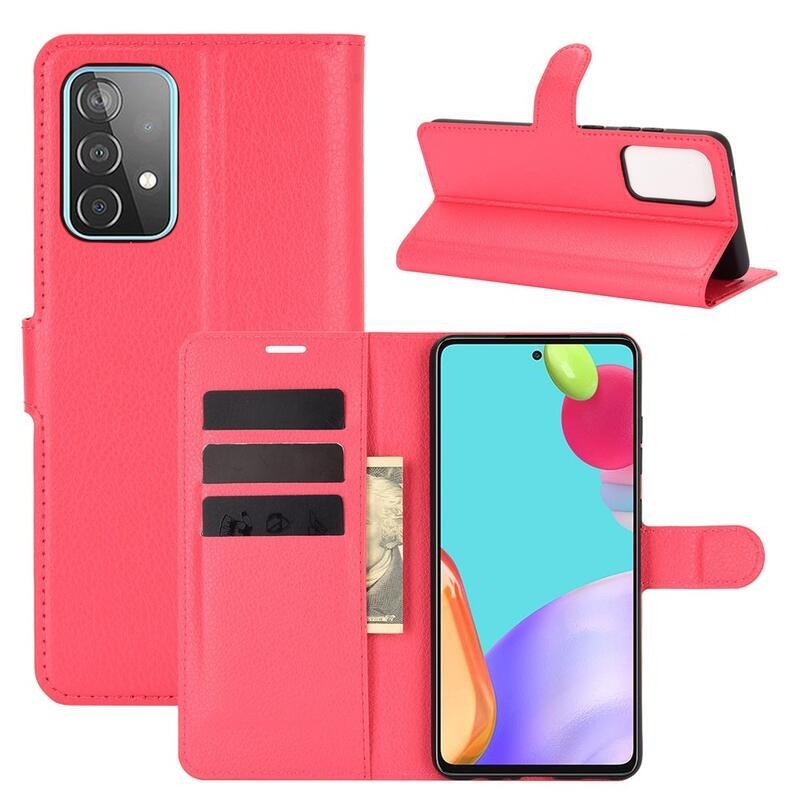 Litchi PU bőr pénztárca tok Samsung Galaxy A52 5G/4G/A52s 5G - piros