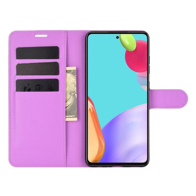 Litchi PU bőr pénztárca tok Samsung Galaxy A52 5G/4G/A52s 5G - lila