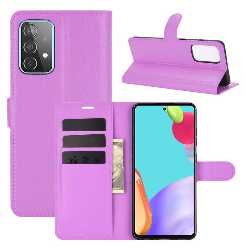 Litchi PU bőr pénztárca tok Samsung Galaxy A52 5G/4G/A52s 5G - lila