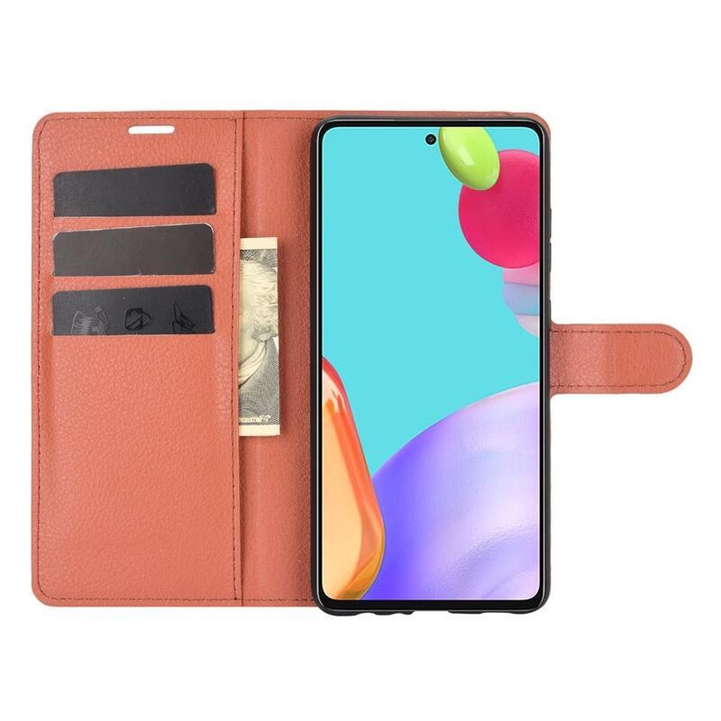 Litchi PU bőr pénztárca tok Samsung Galaxy A52 5G/4G/A52s 5G - barna