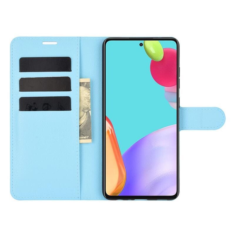 Litchi PU bőr pénztárca tok Samsung Galaxy A52 5G/4G/A52s 5G - kék