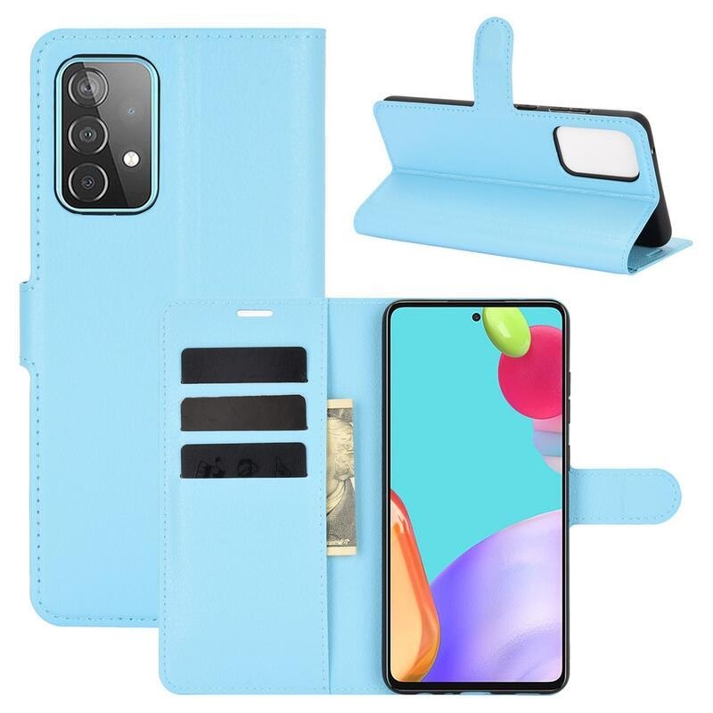 Litchi PU bőr pénztárca tok Samsung Galaxy A52 5G/4G/A52s 5G - kék