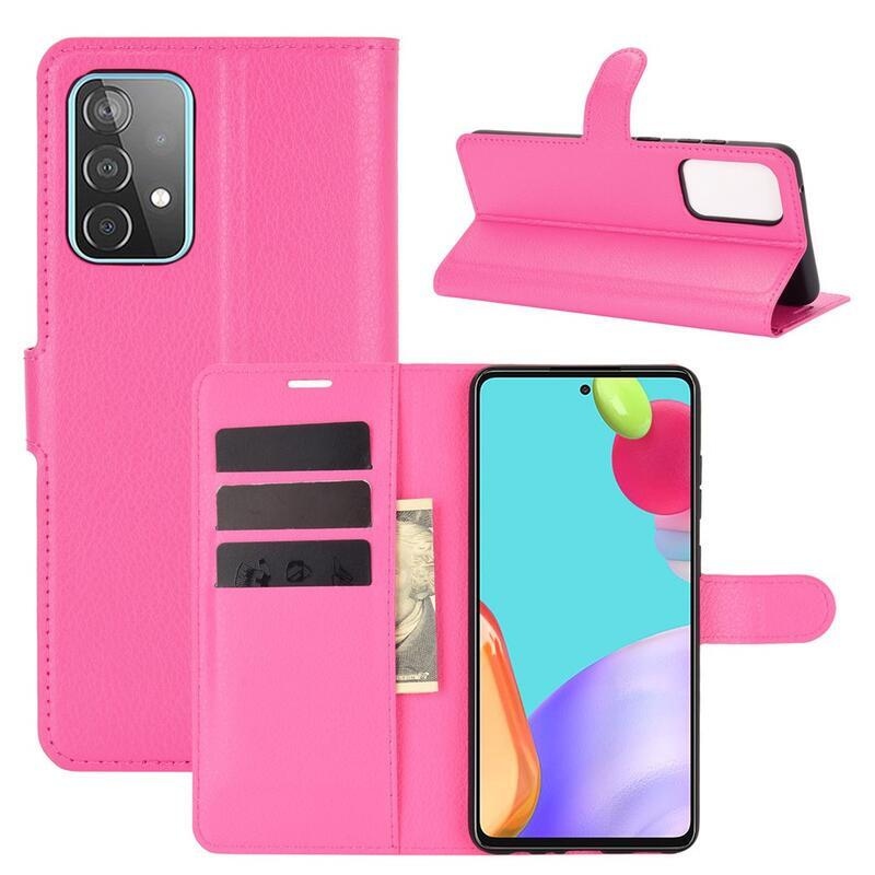 Litchi PU bőr pénztárca tok Samsung Galaxy A52 5G/4G/A52s 5G - rózsaszínű