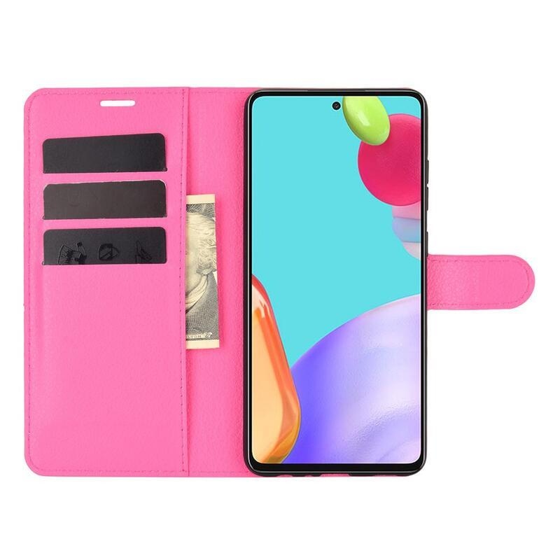 Litchi PU bőr pénztárca tok Samsung Galaxy A52 5G/4G/A52s 5G - rózsaszínű