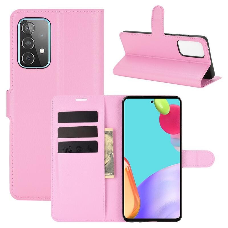 Litchi PU bőr pénztárca tok Samsung Galaxy A52 5G/4G/A52s 5G - rózsaszínű