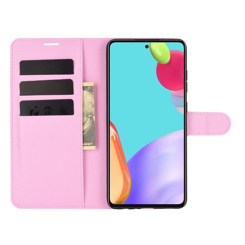 Litchi PU bőr pénztárca tok Samsung Galaxy A52 5G/4G/A52s 5G - rózsaszínű