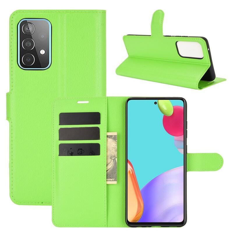 Litchi PU bőr pénztárca tok Samsung Galaxy A52 5G/4G/A52s 5G - zöld