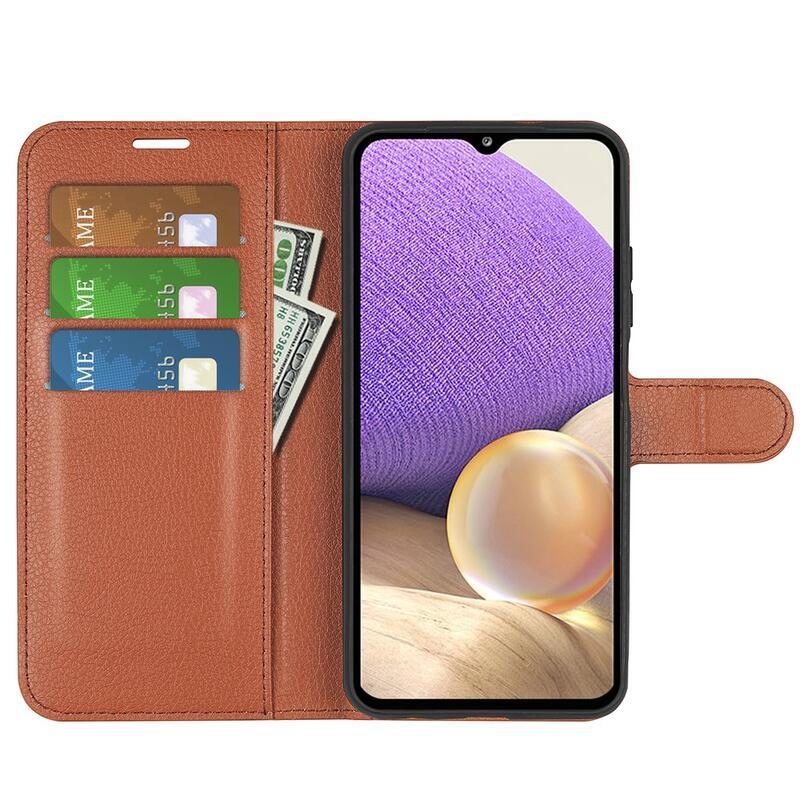 Litchi PU bőr pénztárca tok Samsung Galaxy A53 5G-hez - barna