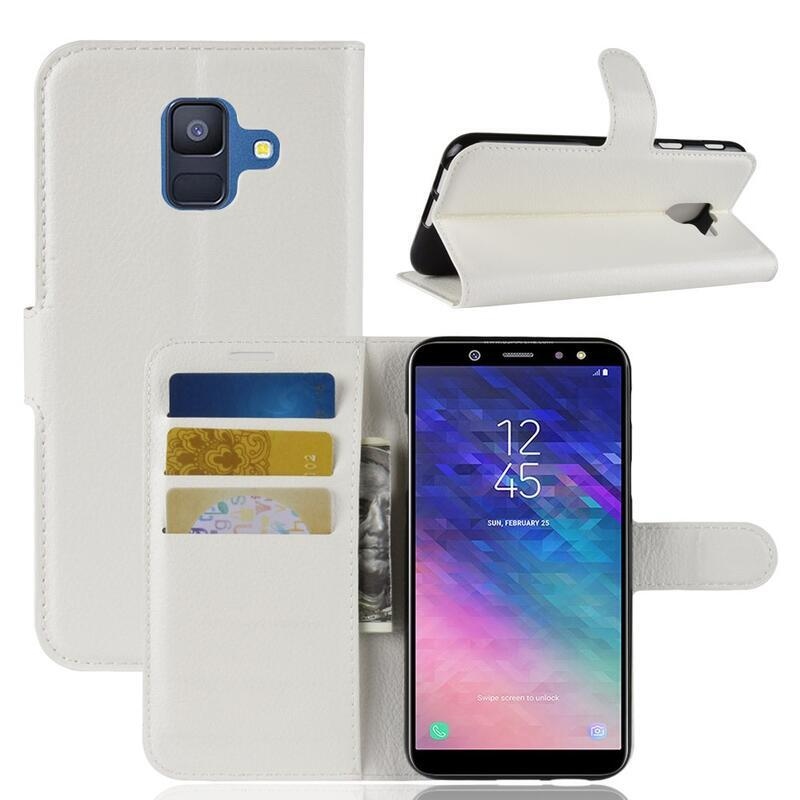 Litchi PU bőr pénztárca tok Samsung Galaxy A6 (2018) - fehér