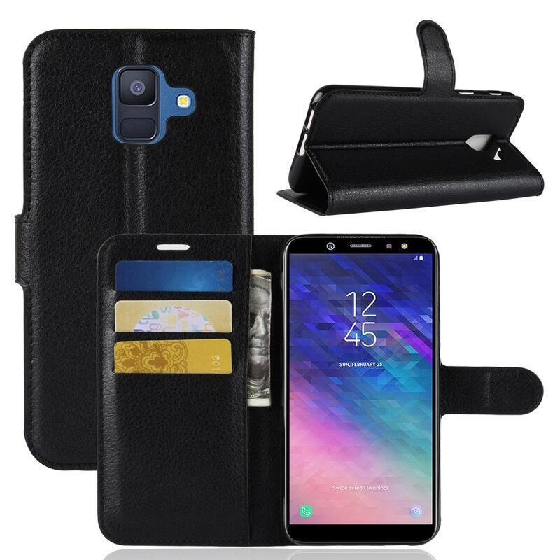 Litchi PU bőr pénztárca tok Samsung Galaxy A6 (2018) - fekete