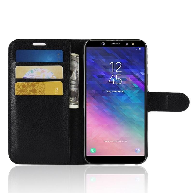 Litchi PU bőr pénztárca tok Samsung Galaxy A6 (2018) - fekete