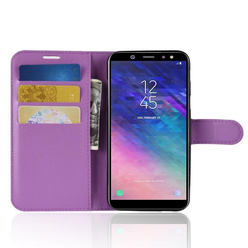 Litchi PU bőr pénztárca tok Samsung Galaxy A6 (2018) - lila
