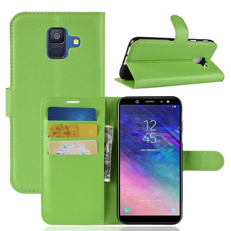 Litchi PU bőr pénztárca tok Samsung Galaxy A6 (2018) - zöld