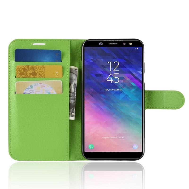 Litchi PU bőr pénztárca tok Samsung Galaxy A6 (2018) - zöld