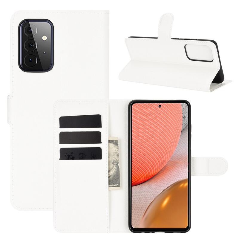 Litchi PU bőr pénztárca tok Samsung Galaxy A72 5G/4G - fehér