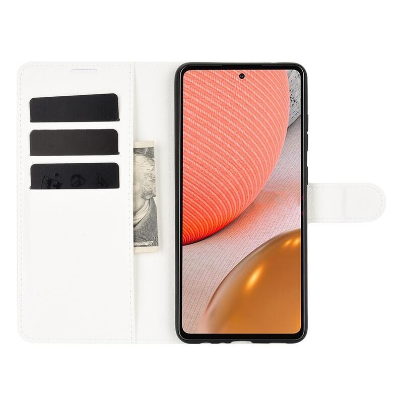 Litchi PU bőr pénztárca tok Samsung Galaxy A72 5G/4G - fehér