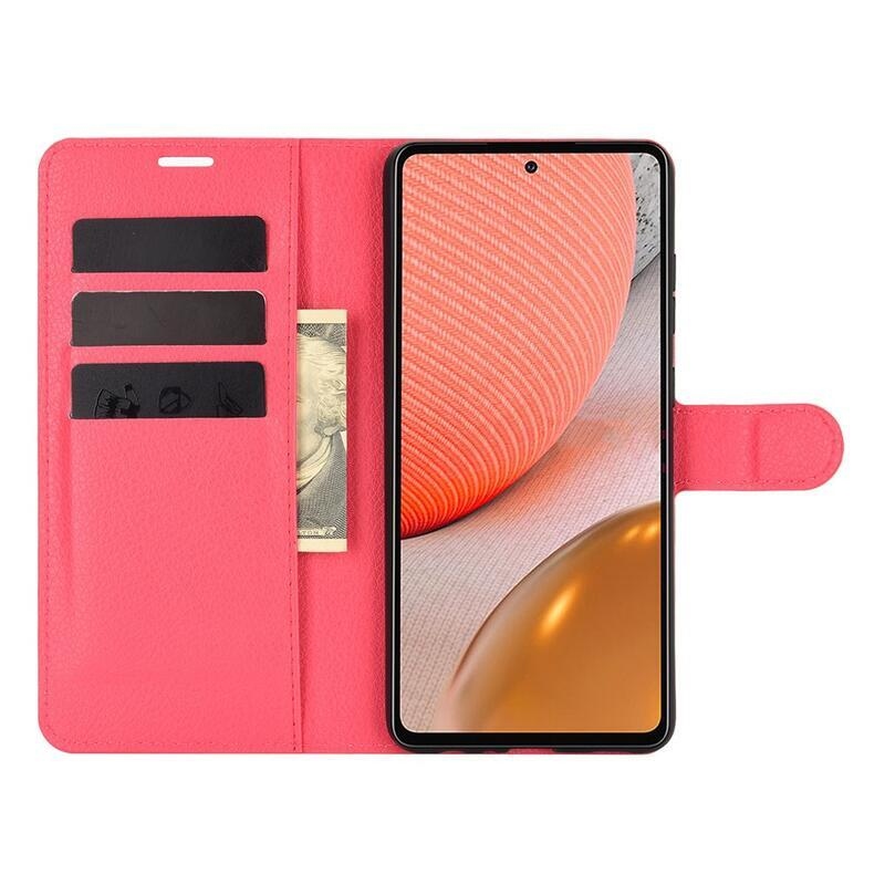 Litchi PU bőr pénztárca tok Samsung Galaxy A72 5G/4G - piros