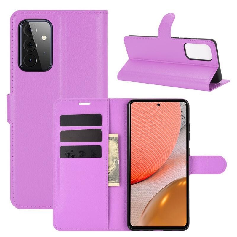 Litchi PU bőr pénztárca tok Samsung Galaxy A72 5G/4G - lila