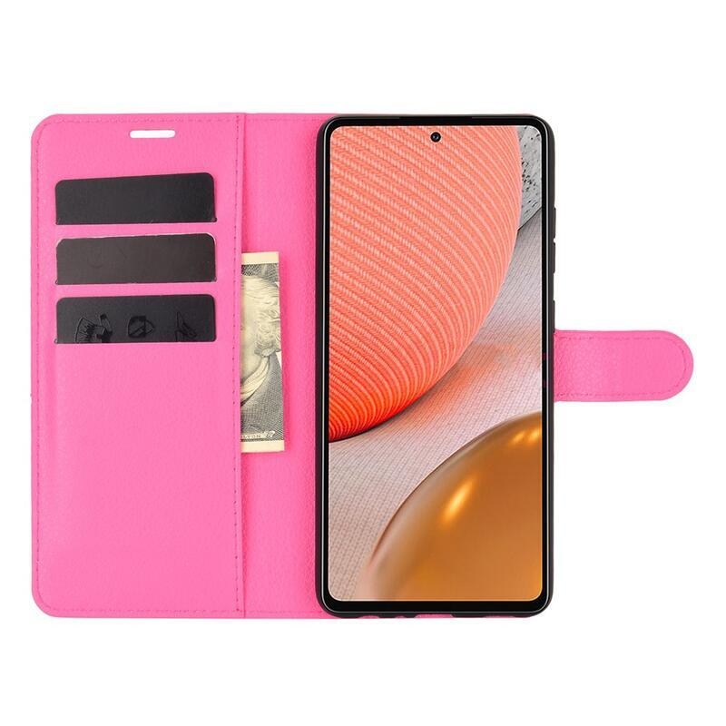 Litchi PU bőr pénztárca tok Samsung Galaxy A72 5G/4G - rózsaszín - rózsa