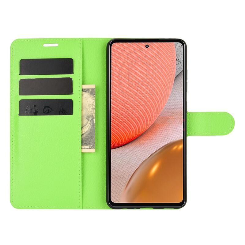 Litchi PU bőr pénztárca tok Samsung Galaxy A72 5G/4G - zöld