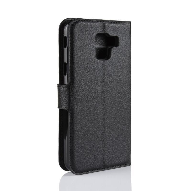 Litchi PU bőr pénztárca tok Samsung Galaxy J6 (2018) számára - fekete
