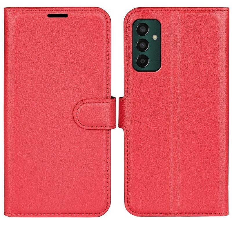 Litchi PU bőr pénztárca tok Samsung Galaxy M13 4G-hez - piros