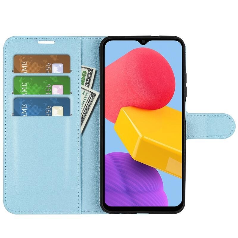 Litchi PU bőr pénztárca tok Samsung Galaxy M13 4G-hez - kék