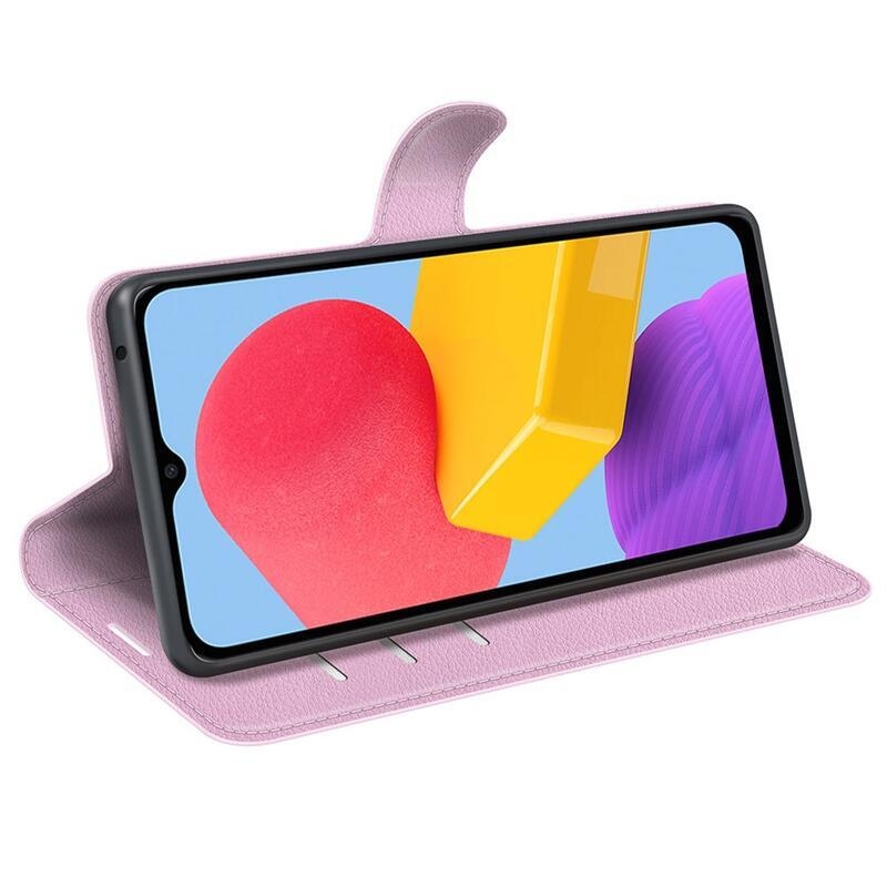 Litchi PU bőr pénztárca tok Samsung Galaxy M13 4G-hez - rózsaszín