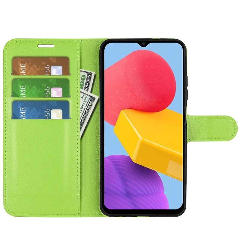 Litchi PU bőr pénztárca tok Samsung Galaxy M13 4G-hez - zöld