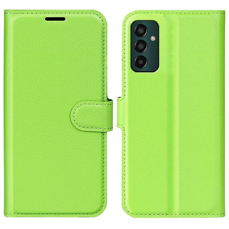 Litchi PU bőr pénztárca tok Samsung Galaxy M13 4G-hez - zöld