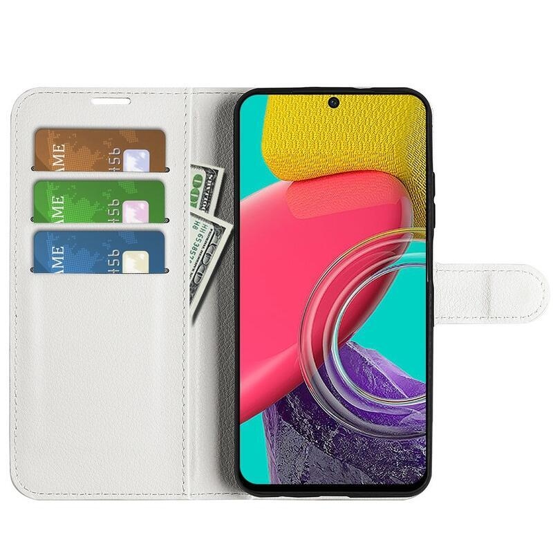 Litchi PU bőr pénztárca tok Samsung Galaxy M53 5G - fehér