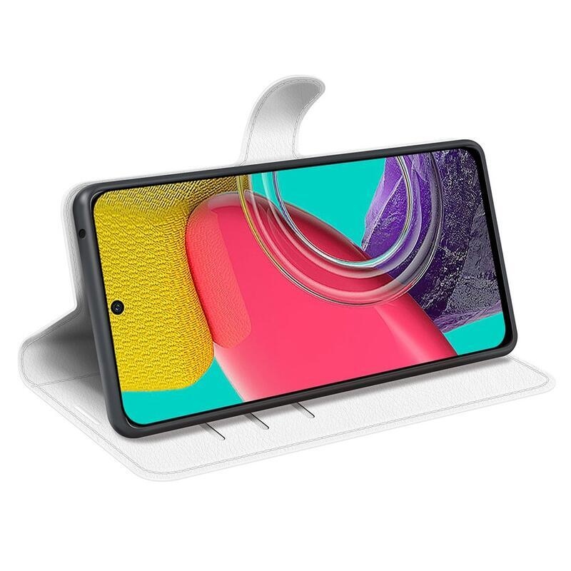 Litchi PU bőr pénztárca tok Samsung Galaxy M53 5G - fehér
