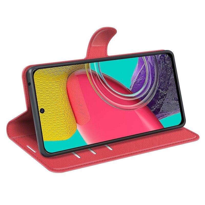Litchi PU bőr pénztárca tok Samsung Galaxy M53 5G-hez - piros