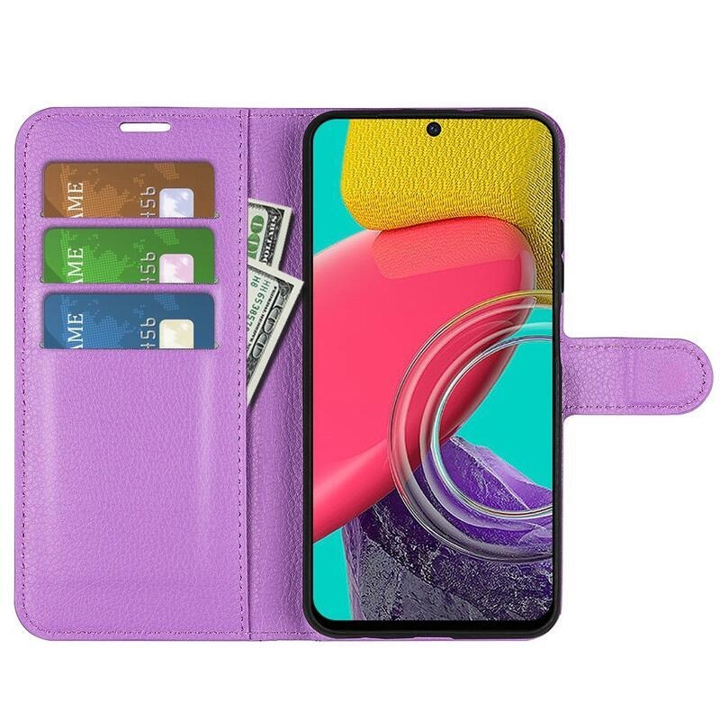 Litchi PU bőr pénztárca tok Samsung Galaxy M53 5G - lila