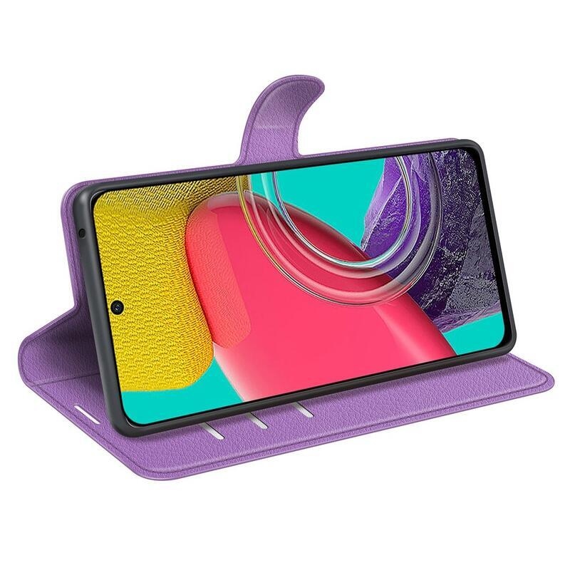 Litchi PU bőr pénztárca tok Samsung Galaxy M53 5G - lila