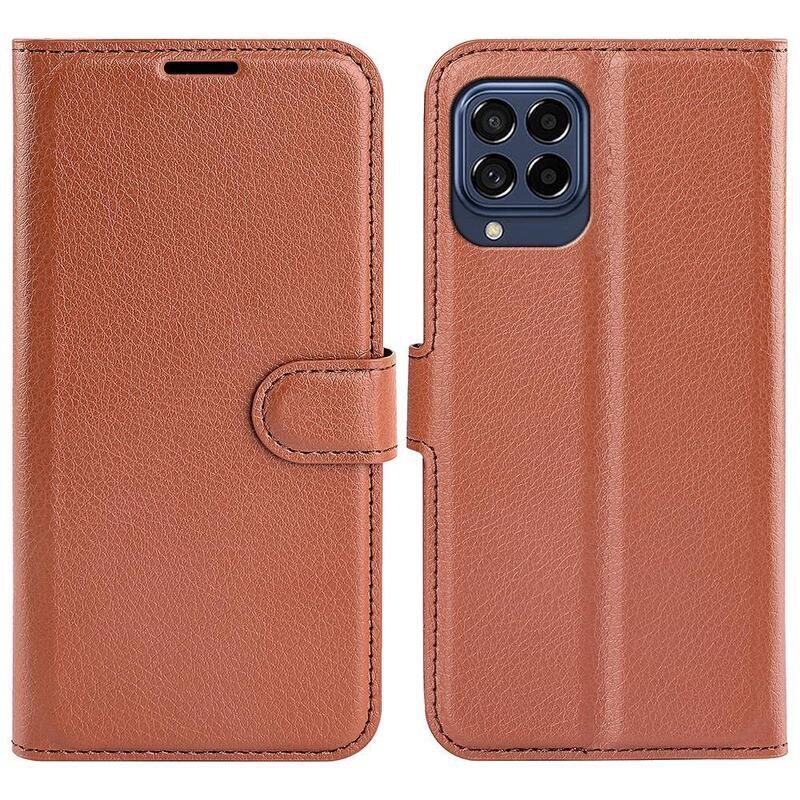 Litchi PU bőr pénztárca tok Samsung Galaxy M53 5G-hez - barna