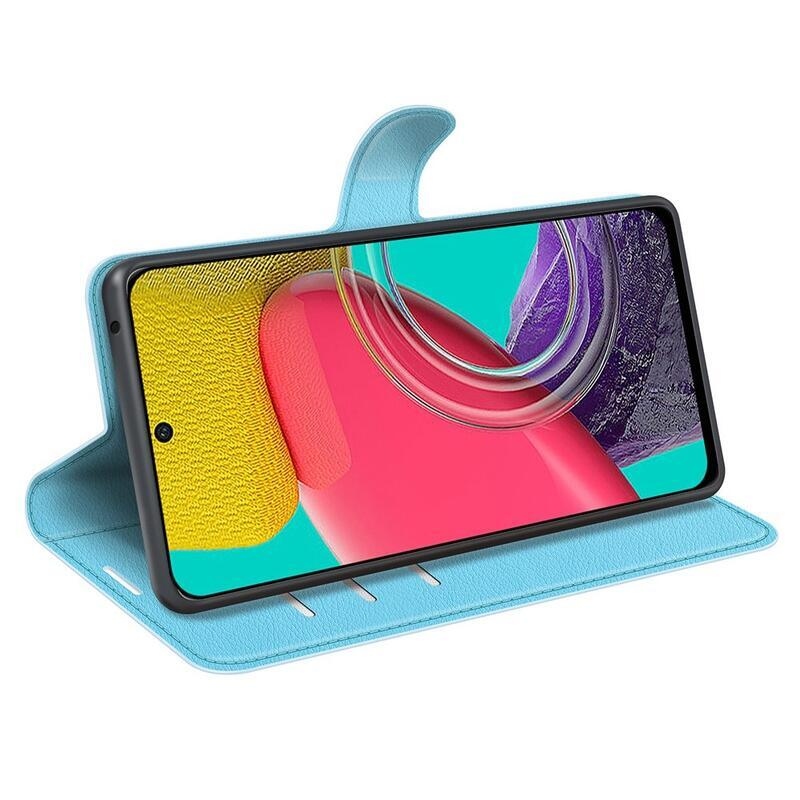 Litchi PU bőr pénztárca tok Samsung Galaxy M53 5G-hez - kék